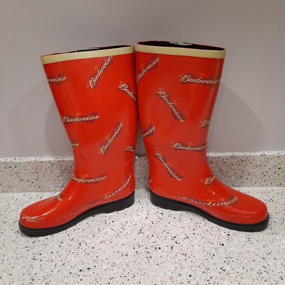 Budweiser Tall Rain Boots Size 8 Red Budweiser Logo Rubber - Picture 3 of 6